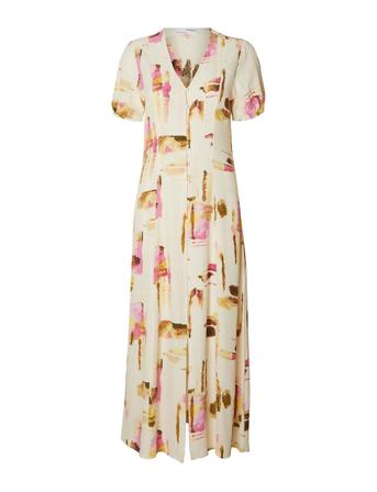 Slfliva-Lida Ss Midi Dress Ex Dresses Summer Dresses Beige Selected Femme*Betinget Tilbud