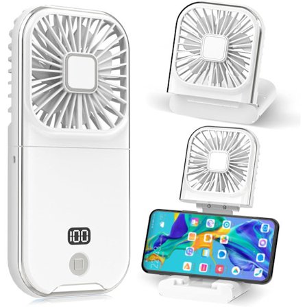 (Vit) Handhållen fläkt, Mini Bärbar Kraftfull Handhållen USB Laddningsbar Fläkt, 4 Hastigheter, Fällbar Person