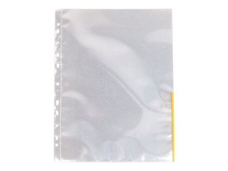 ESSELTE Plastficka signal, A4, stansad, 105 mikrometer, polypropylen, jämn, 11 hål, genomskinlig med gula remsor 100/fp - Lyreco - Kontorsmaterial - 