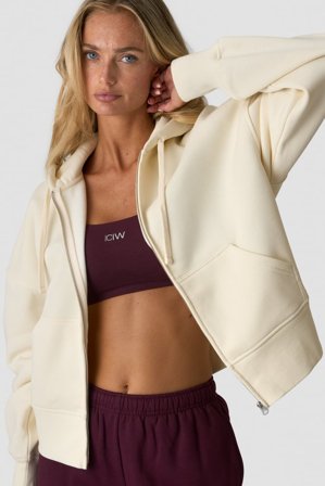 ICANIWILL - Everyday Boxy Zipper Hoodie Cream - Dames - sportkleding van ICIW