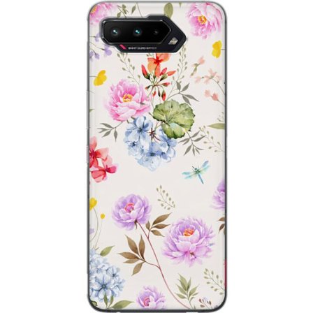 Kompatibel Mobilcover til Asus Asus ROG Phone 5 Blomstret mønster med håndmalede blomster, sommerfugle og insekter i romantisk skandinavisk stil til