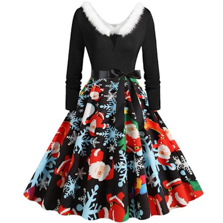 Julekjole for kvinner med lange ermer, festkjole Style 4