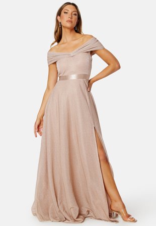 Goddiva Glitter Bardot Maxi Dress Nude Klær