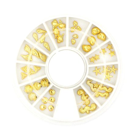 Neglekunst Glitter Rhinestones Seashell Hippocampus Form Blanding Manikyr DIY Dekorasjon Gull