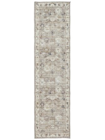 Washable Floral Olina Oriental Beige Runner Rug Small Oeko-Tex