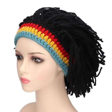 Rolig Perukmössa Hög Elasticitet Håller Varmt Stickad Mössa Med Dreadlocks Till Jul Halloween black