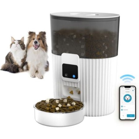 Automatisk Kattefoderautomat 3L, WIFI Intelligent Kontrol, Kattefoderskål med Dobbelt Strømforsyning, til Katte, Hunde, Chinchillaer osv. Hvid