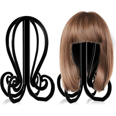 1 stk. Parykstativ, Sammenklappeligt Parykhovedstativ 36 cm højt, Sort