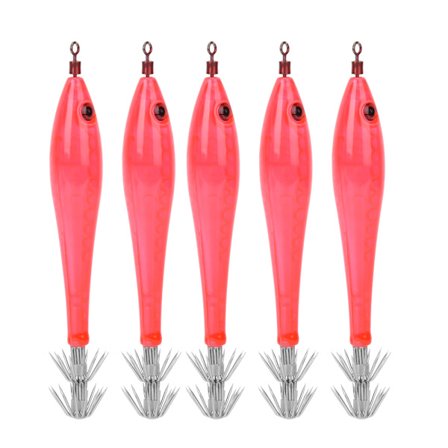 5 Selvlysende Blæksprutte Jigs Fiskekroge Grej Ferskvand Saltvand Rød