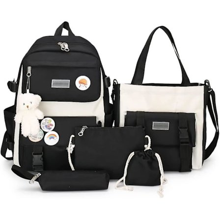 5pcs Aesthetic Backpack Set For Teens Girls School Backpack Kawaii Cute Bear College Travel Casual Bag Birthday Gift