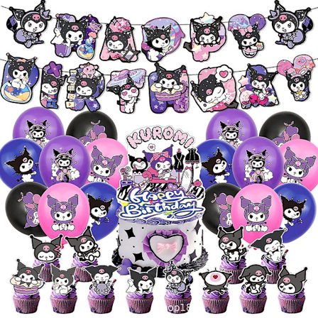Sanrio Kuromi Børnefødselsdagsdekorationer Sæt med Balloner Banner Kagepynt Tilbehørssæt