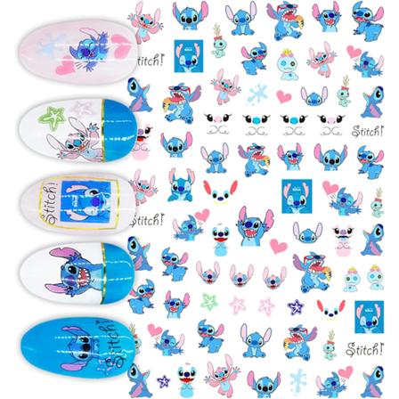 3 stk Tegneserie Negledekorasjoner, Søte Neglestikker Selvklebende 3D Stitch Neglestikker for Kvinner Barn Jenter Manikyr DIY eller Negle