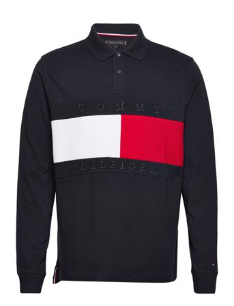 Hilfiger Structure Flag Reg Ls Polos Long-sleeved Blå Tommy Hilfiger
