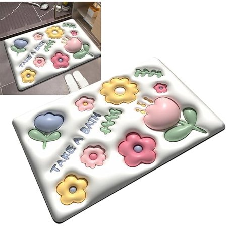 Sklisikker Badematte For Bad, Kiselgur Badematte Sklisikker 3D-mønster Hurtigtørkende Baderomsgulvmatte(Style 3)