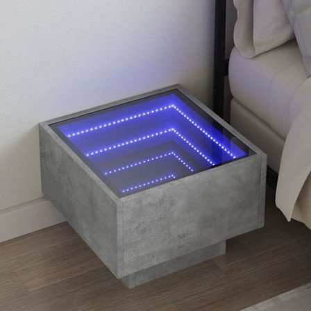 Maison Exclusive - Sängbord med oändlig LED grå beton 40x40x30 cm