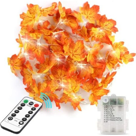 Høstlige fe-lys, 30 LED lønneblad fe-lys, høstdekorasjon med