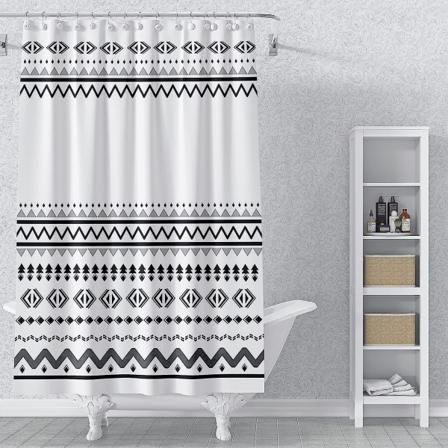 120x180cm Sort-hvid Geometrisk Mønster Bruseforhæng Boheme Stribet Nordisk Stil Bruseforhæng Til Badeværelse Vandafvisende Polyesterstof Sæt Wi