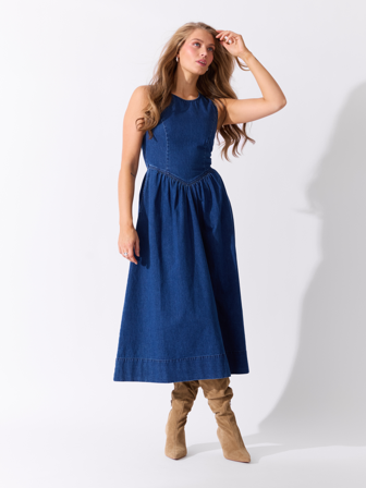 MATCH - Delta denimkjole - Donna - Str. 38 - Dame - Kjoler & Skjørt - Blå - 100% Bomull