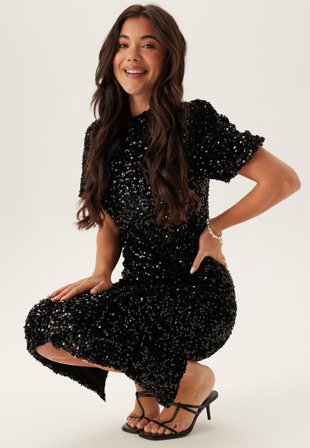 VERO MODA - Vmbella 2/4 HIGHNECK CALF SQ D - Black Detail:black Sequins - Kläder - - Bubbleroom