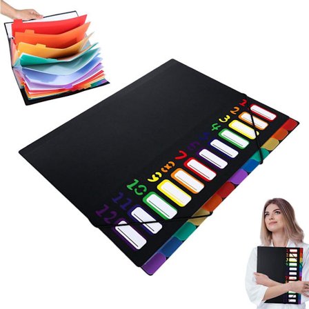 A4 Laajennettava Projektikansio - A4 Lajittelukansio - 12 Osastoa - Arkistokansio Välilehdillä