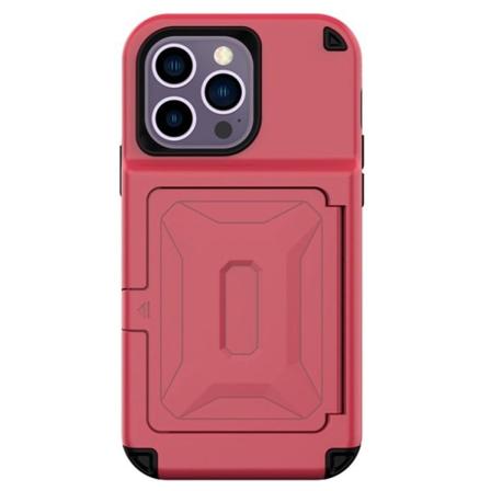 Iphone 14 Pro Skal Korthållare Mirror Kickstand - Röd