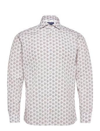 Slim Fit Offwhite/Brown Poplin Shirt Cream Eton