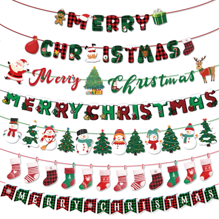 6 Flaggbannere*2M Juledekorasjon Flaggbannere Banner God Jul