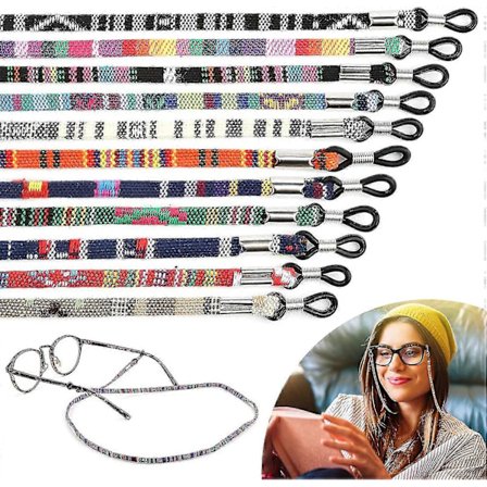 Pakke med 12 brillesnorer flettet brillesnor brillekjede solbrillekjede hals