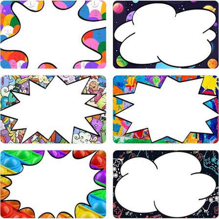 300 st Färgglada Namnlappar Etiketter Klistermärken 6 Flerfärgade Mönster 6,35 x 7,62 cm Etikett för Klassrum Skola Kontor Hem Post (1 Förpackning)