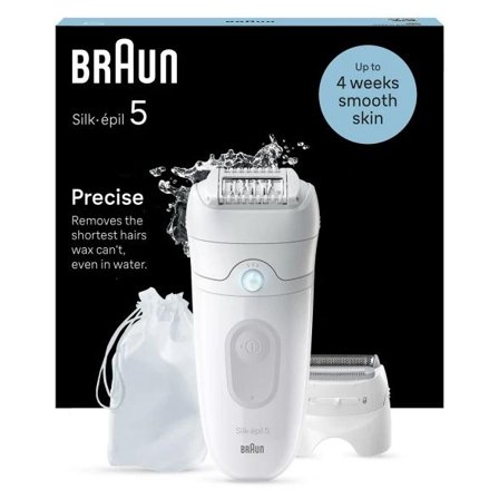 Braun Silk-épil 5 Epilator SE5-041 (hvit/grå) Enkel hårfjerning, trimmerkam, ladyshaver, opptil 1 måned med glatt hud