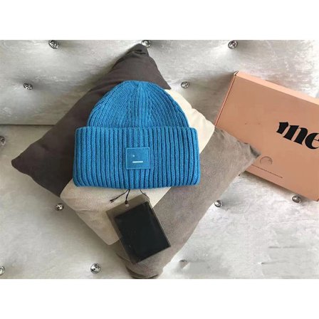 AC Smiley Uldhue Kompatibel med Par - Firkantet Rullet, Højkvalitets Vinterhue Havblå