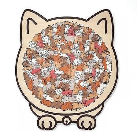 135 stk. Irregulært Morandi-farvet katteformet træpuslespil Unikke dyreformede træpuslespil til voksne børn Ferie fødselsdagsgaveidé (h)