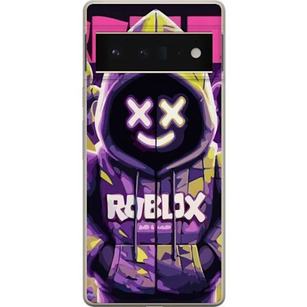 Kompatibelt Mobilskal till Google Google Pixel 6 Pro Färgstark Roblox-inspirerad huvtröjskaraktär med neonfärger och mask, digital spelillustratio