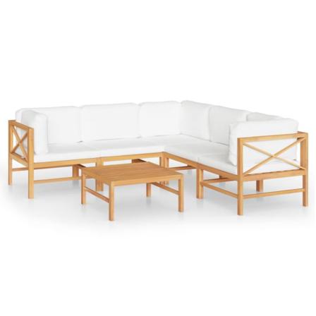Vidaxl Loungegrupp För Trädgården Gräddvita Dynor 6 Delar Massiv Creme