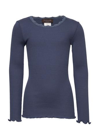 Silk T-Shirt Ls W/ Lace Langærmet T-shirt Blå Rosemunde Kids