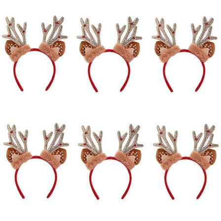 6 kappaleen jouluteemainen pehmoinen sarvipanta, tyylikäs joulusarvipanta, hiuskoriste perhejuhlaan, kello punainen