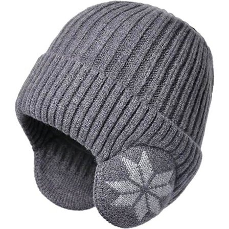 Strikhue til mænd og kvinder - lysegrå (med øreklapper)