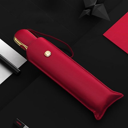 UV-skyddande Rött Vikbart Parasoll, Platt Automatisk med 6 Ribbor - Bärbart för Dagligt Bruk och Resor