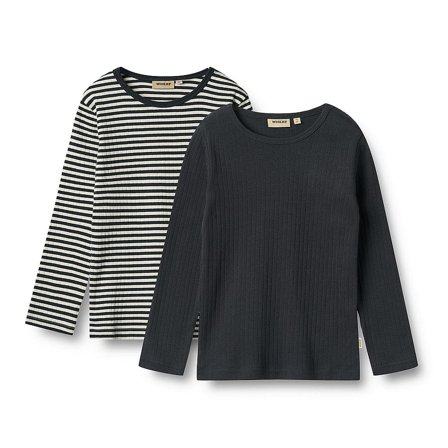WHEAT Rib T-Shirt Long Sleeve Stig 2-pak Navy Rib Stripe Str 140/10 år, Tøj & Bolig, Børnetøj, Børneundertrøjer