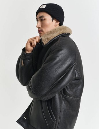 GANT Cotton Blend Ribbed Beanie - Black - ONE SIZE