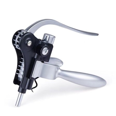 Vinflaskeåbner med folieskærer, ekstra skrue og placeringsstand - Sølv