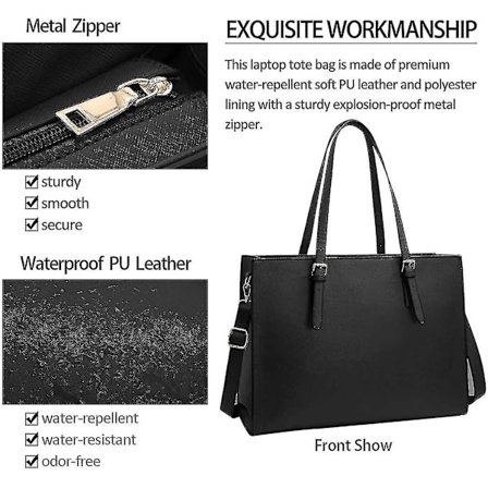 RY-Laptop Bag for Women Waterproof Lightweight Leather 15.6 inch Computer Bag Business Tote Office Handbag Large Capacity Shoulder Bag Professional