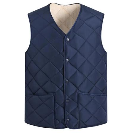 Alsidig Mænds Vest Mænds Vest Mænds Vinterdunvest med Knaplåsning V-hals Kuldebestandig Ærmeløs Jakke med Lommer Navy Blue 2XL