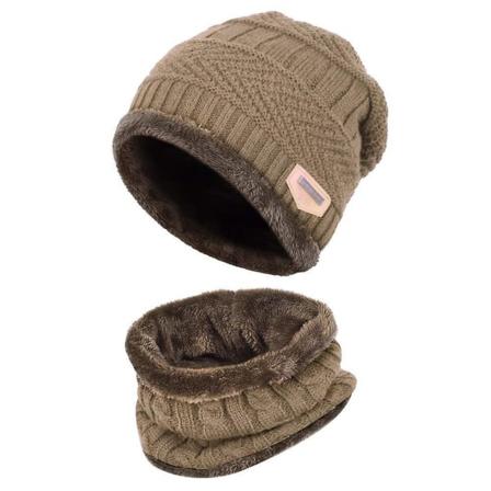 Barne vinterlue og skjerf sett, 2 stk varm strikket lue og skjerf for 5-14 år gamle Khaki