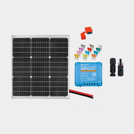 Solcelle til båd - Solcellepakke til fast installation Juni Solar Junction Box, 60 W, monokrystallin, hård, 12 V, med aluminiumsramme, 570 x 530 x 25 