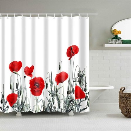 Unikko-suihkuverho koukuilla, pestävä polyesteri, kaunis painatus, korkea laatu, helppo asentaa ja puhdistaa, kotiin, suihkukoppiin, 180x180cm