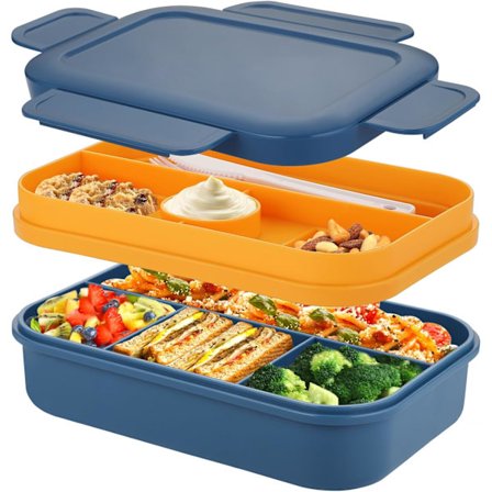 2000 ml stor bento-madkasse, stabelbar japansk madkasse med 8 rum, med bestiksæt, (blå)