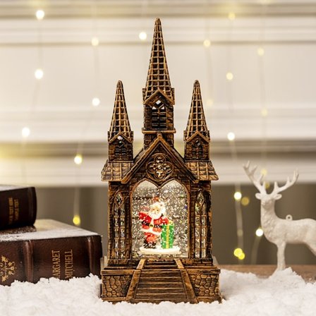 Julepynt, julelys, kirkemusikkboks, glitrende krystallkule, julegaver