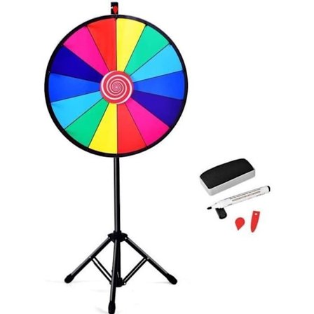 COSTWAY Lykkehjul 24'' på stativ (dia.: 61 cm), 14 åbninger, prishjul justerbar i højden, sletbar pen, glat rotation