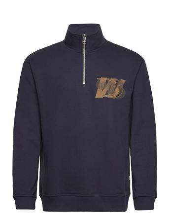 Lass Scription Half-Zip Sweat-shirt Genser Marineblå Woodbird*Betinget Tilbud